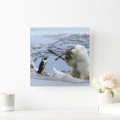 ホッキョクグマの子供とペンギンの親友の壁掛け時計 スクエア壁時計 (ホーム)