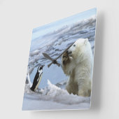ホッキョクグマの子供とペンギンの親友の壁掛け時計 スクエア壁時計 (傾斜)