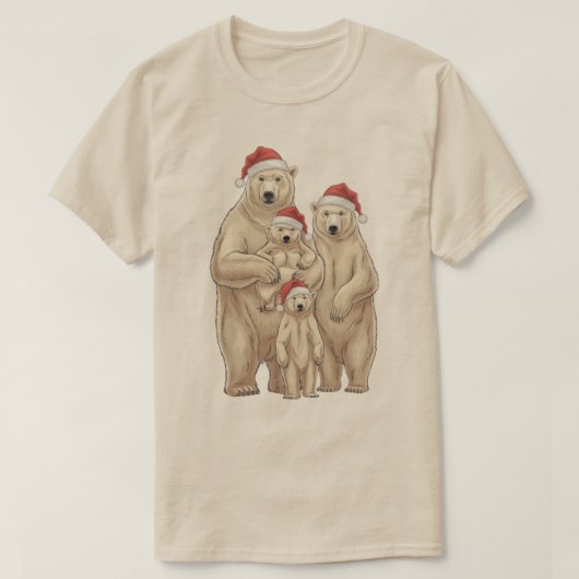 ホッキョクグマの家族のクリスマス写真 Tシャツ (デザイン正面)