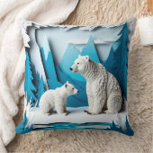 ホッキョクグマの家族 北極の森のシーン 🐻❄️ クッション (ブランケット)