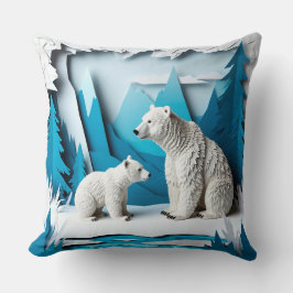 ホッキョクグマの家族 北極の森のシーン 🐻‍❄️ クッション