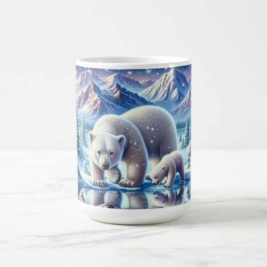 ホッキョクグマの家族 雪景色の絵画 コーヒーマグカップ (中央)