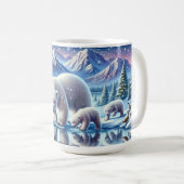 ホッキョクグマの家族 雪景色の絵画 コーヒーマグカップ (正面右)