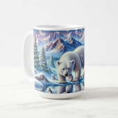 ホッキョクグマの家族 雪景色の絵画 コーヒーマグカップ (正面左)