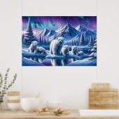 ホッキョクグマの家族 雪景色の絵画 ポスター (キッチン)