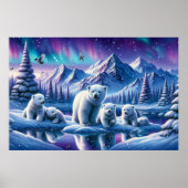 ホッキョクグマの家族 雪景色の絵画 ポスター (正面)
