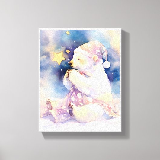 ホッキョクグマの幻想的な水彩絵画の保育園用キャンバス キャンバスプリント (正面)