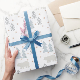 ホッキョクグマの星模様ホワイトラッピング紙 ラッピングペーパー