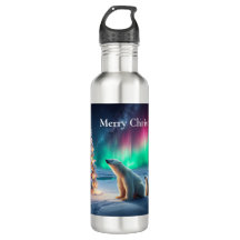 ホッキョクグマの母カブクリスマスツリーノーザンライト