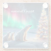 ホッキョクグマの母カブクリスマスツリーノーザンライト ガラスコースター (裏面)