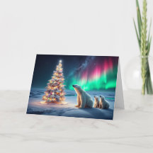 ホッキョクグマの母カブクリスマスツリーノーザンライト