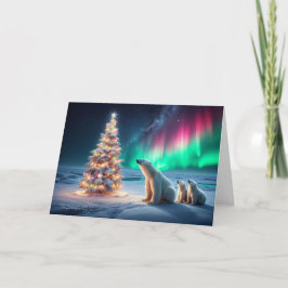 ホッキョクグマの母カブクリスマスツリーノーザンライト シーズンカード