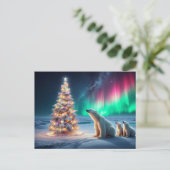 ホッキョクグマの母カブクリスマスツリーノーザンライト シーズンポストカード (スタンド正面)