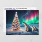 ホッキョクグマの母カブクリスマスツリーノーザンライト シーズンポストカード (正面/裏面)