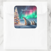 ホッキョクグマの母カブクリスマスツリーノーザンライト スクエアシール (バッグ)