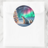 ホッキョクグマの母カブクリスマスツリーノーザンライト ラウンドシール (バッグ)