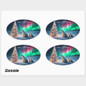 ホッキョクグマの母カブクリスマスツリーノーザンライト 楕円形シール (シート)