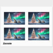 ホッキョクグマの母カブクリスマスツリーノーザンライト 長方形シール (シート)