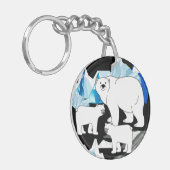 ホッキョクグマの母親と子ネコ キーホルダー (正面左)