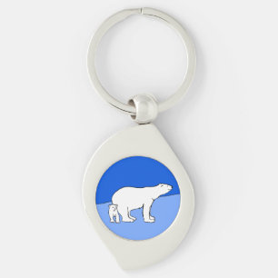 ホッキョクグマの母親と絵画かわいい子たち – Wildlife Art キーホルダー