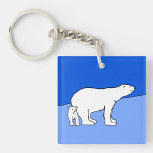 ホッキョクグマの母親と絵画かわいい子たち – Wildlife Art キーホルダー