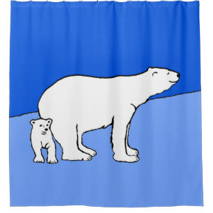 ホッキョクグマの母親と絵画かわいい子たち – Wildlife Art シャワーカーテン