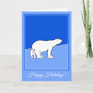 ホッキョクグマの母親と絵画かわいい子たち – Wildlife Art シーズンカード