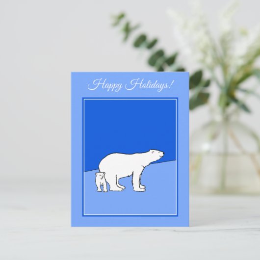 ホッキョクグマの母親と絵画かわいい子たち – Wildlife Art シーズンポストカード (スタンド正面)
