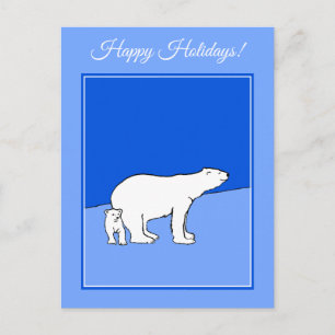 ホッキョクグマの母親と絵画かわいい子たち – Wildlife Art シーズンポストカード