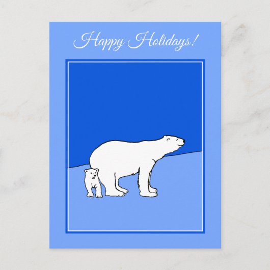 ホッキョクグマの母親と絵画かわいい子たち – Wildlife Art シーズンポストカード (正面)