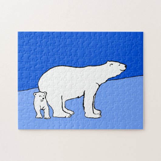 ホッキョクグマの母親と絵画かわいい子たち – Wildlife Art ジグソーパズル (横)
