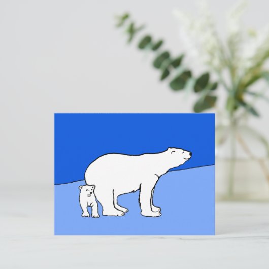 ホッキョクグマの母親と絵画かわいい子たち – Wildlife Art ポストカード (スタンド正面)