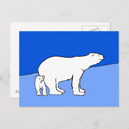 ホッキョクグマの母親と絵画かわいい子たち – Wildlife Art ポストカード (正面/裏面)