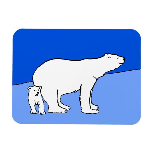 ホッキョクグマの母親と絵画かわいい子たち – Wildlife Art マグネット (横)