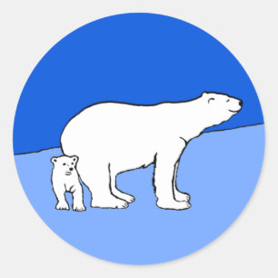 ホッキョクグマの母親と絵画かわいい子たち – Wildlife Art ラウンドシール