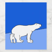 ホッキョクグマの母親と絵画かわいい子たち – Wildlife Art ワインラベル (シングルラベル)