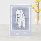 ホッキョクグマの氷の絵画上 – オリジナル野生生物アート カード (黄色い花)