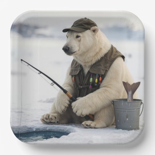 ホッキョクグマの氷上釣り ペーパープレート (正面)