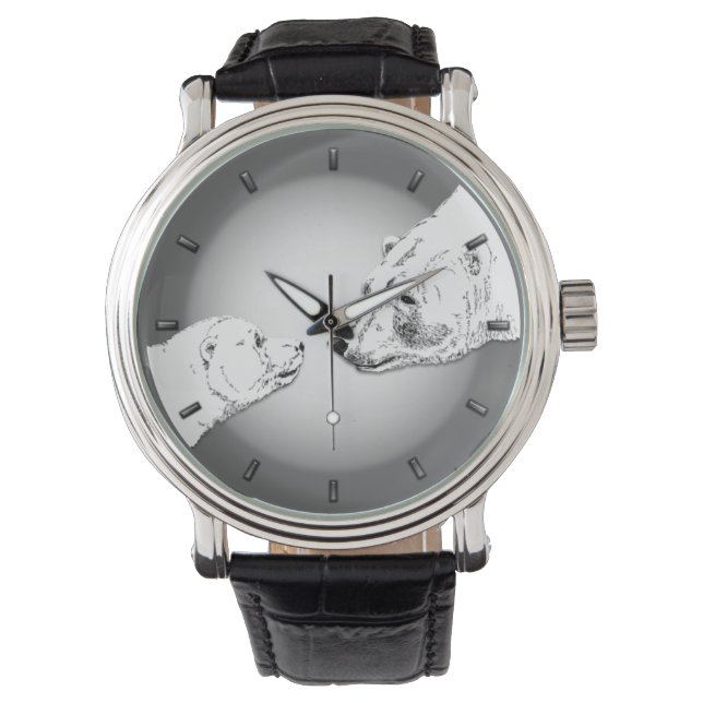 ホッキョクグマの腕時計ワイルドライフアートベアーリストウォッチ 腕時計 (正面)