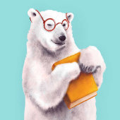 ホッキョクグマの読書アート - 本好き クッション