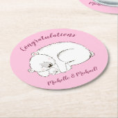 ホッキョクグマの赤ちゃんシャワーピンクの女の子 ラウンドペーパーコースター (アングル)