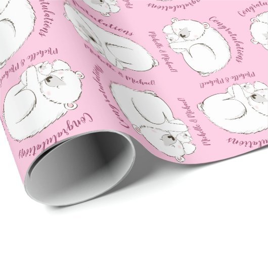 ホッキョクグマの赤ちゃんシャワーピンクの女の子 ラッピングペーパー (ロールコーナー)