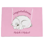 ホッキョクグマの赤ちゃんシャワーピンクの女の子 ラージペーパーバッグ (正面)