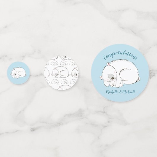 ホッキョクグマの赤ちゃんシャワー冬の青い男の子 コンフェッティ (裏面)