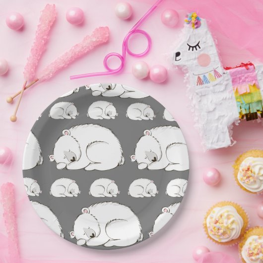 ホッキョクグマの赤ちゃんシャワー冬男女兼用灰色 ペーパープレート (パーティー)