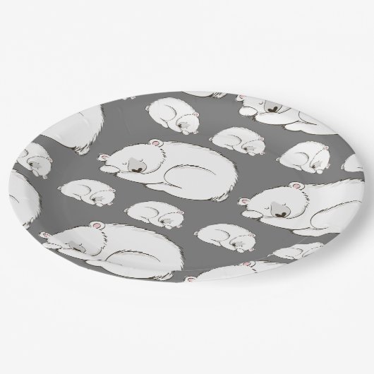 ホッキョクグマの赤ちゃんシャワー冬男女兼用灰色 ペーパープレート (アングル)