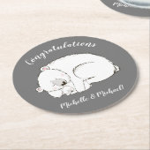ホッキョクグマの赤ちゃんシャワー冬男女兼用灰色 ラウンドペーパーコースター (アングル)
