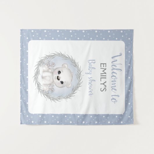 ホッキョクグマの赤ちゃんシャワー男の子を歓迎サインのタペストリー タペストリー (正面(横))