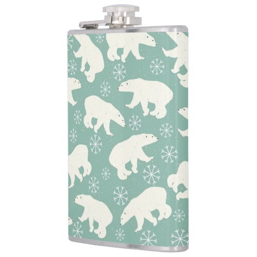 ホッキョクグマの雪の結晶ブルーホワイト冬のパターン フラスク (左)