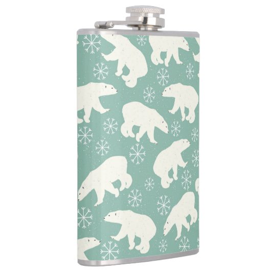 ホッキョクグマの雪の結晶ブルーホワイト冬のパターン フラスク (右)